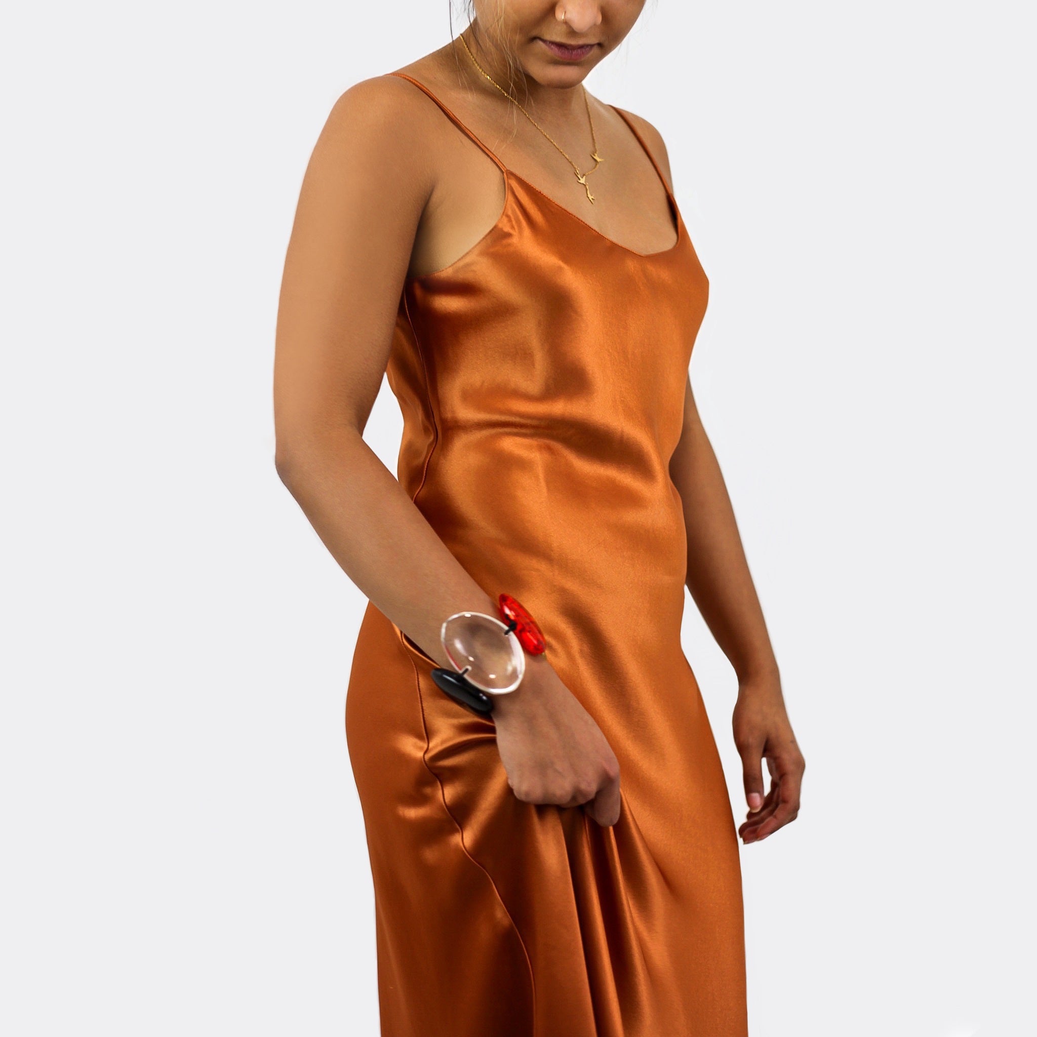 Rust satin clearance midi dress